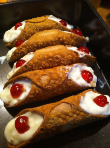 Sicilian Cannoli with ricotta cheese and cherries