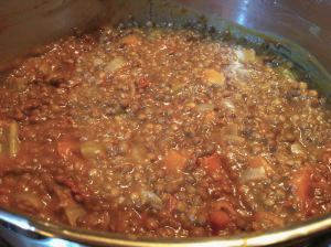 lentils are cooked when tender so do the vegetables added.