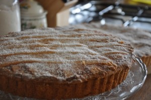 Neapolitan Pastiera covered with icing sugar